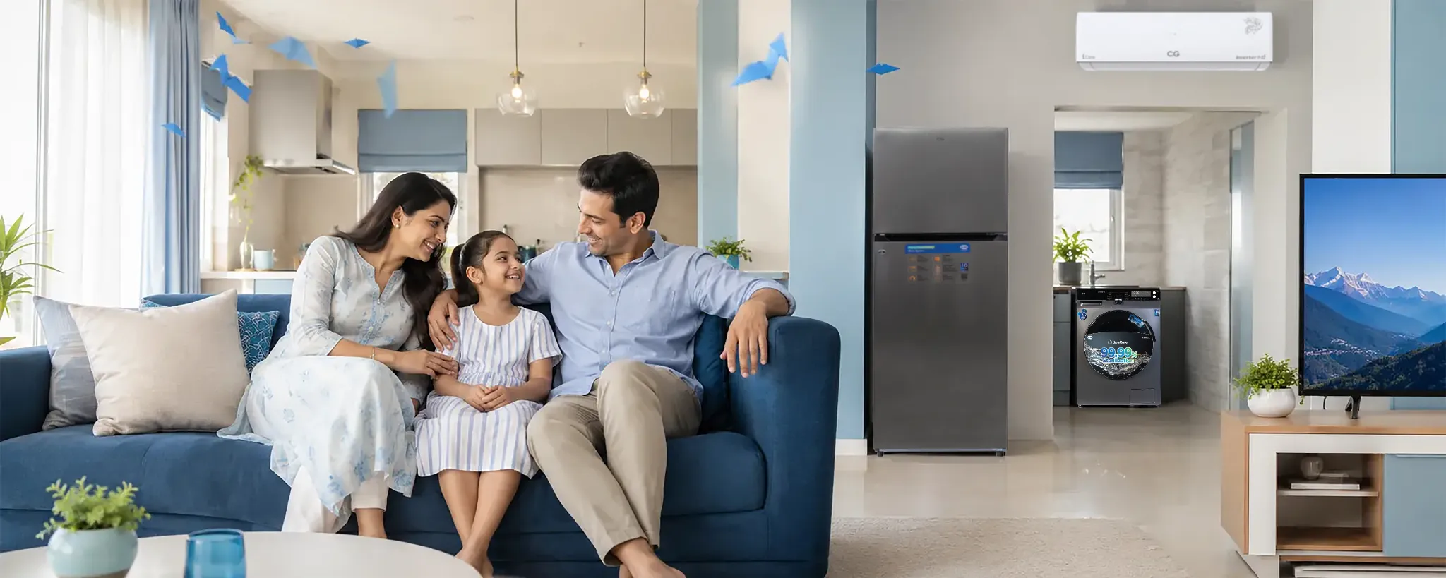 A family enjoying everyday life with CG home appliances
